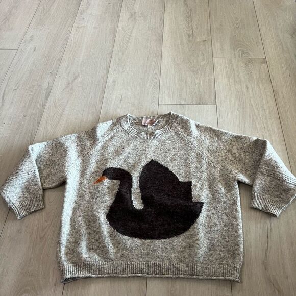 Anthropologie Rare Folk Hansel From Basel Swan Graphic Wool Sweater M - Picture 1 of 7